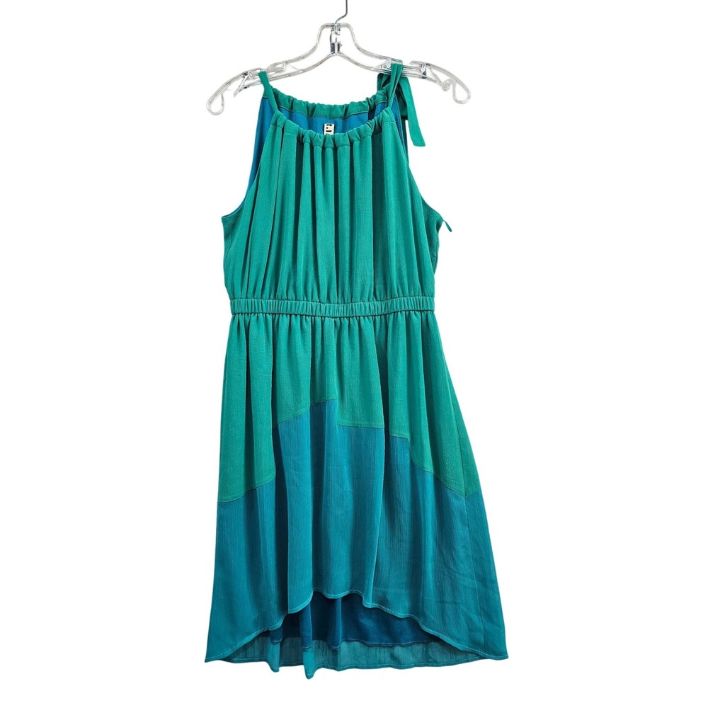 T.L.H. by Hype Dress Womens Medium Green Teal Colorblock Pleated High Neck New